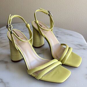 Sam Edelman Kia Kiwi Green Yellow Croc Block Heel Sandals 8M